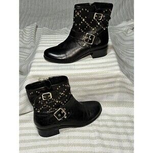 INC International Concepts BOOTS size 6.5 Black Leather Studded Booties Ankle